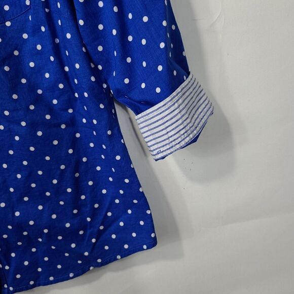 JONES NEW YORK Petites Polka Dot Blouse Blue White - Picture 6 of 9